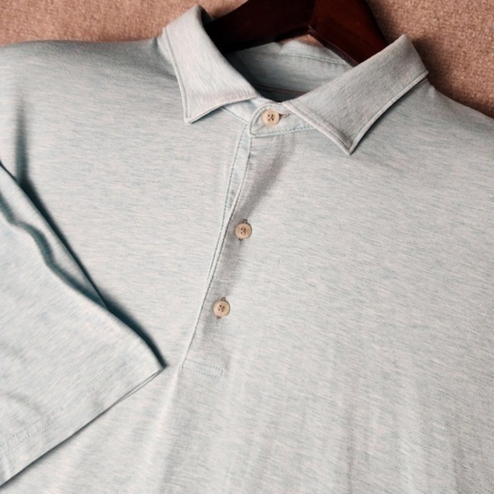Johnnie-O‎ Polo Shirt Mens XXL Light Blue Heathered Top Shelf Short Sleeve Golf